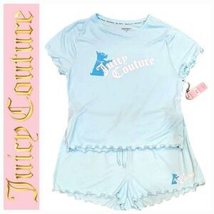 Juicy Couture Scottie Dog Logo Ribbed Lettuce Edge Short & Tee Pajama Set